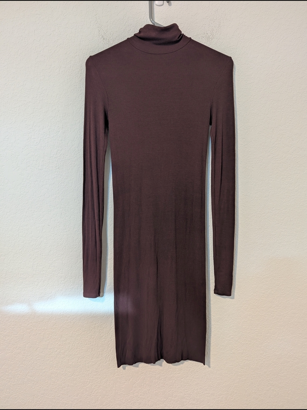 Enza Costa Burgundy Ribbed Viscose Silk Turtleneck Slim Bodycon Mini Dress SM - Picture 5 of 10